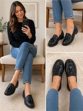Naturalizer Telene Black Leather Tassel Loafers size 10